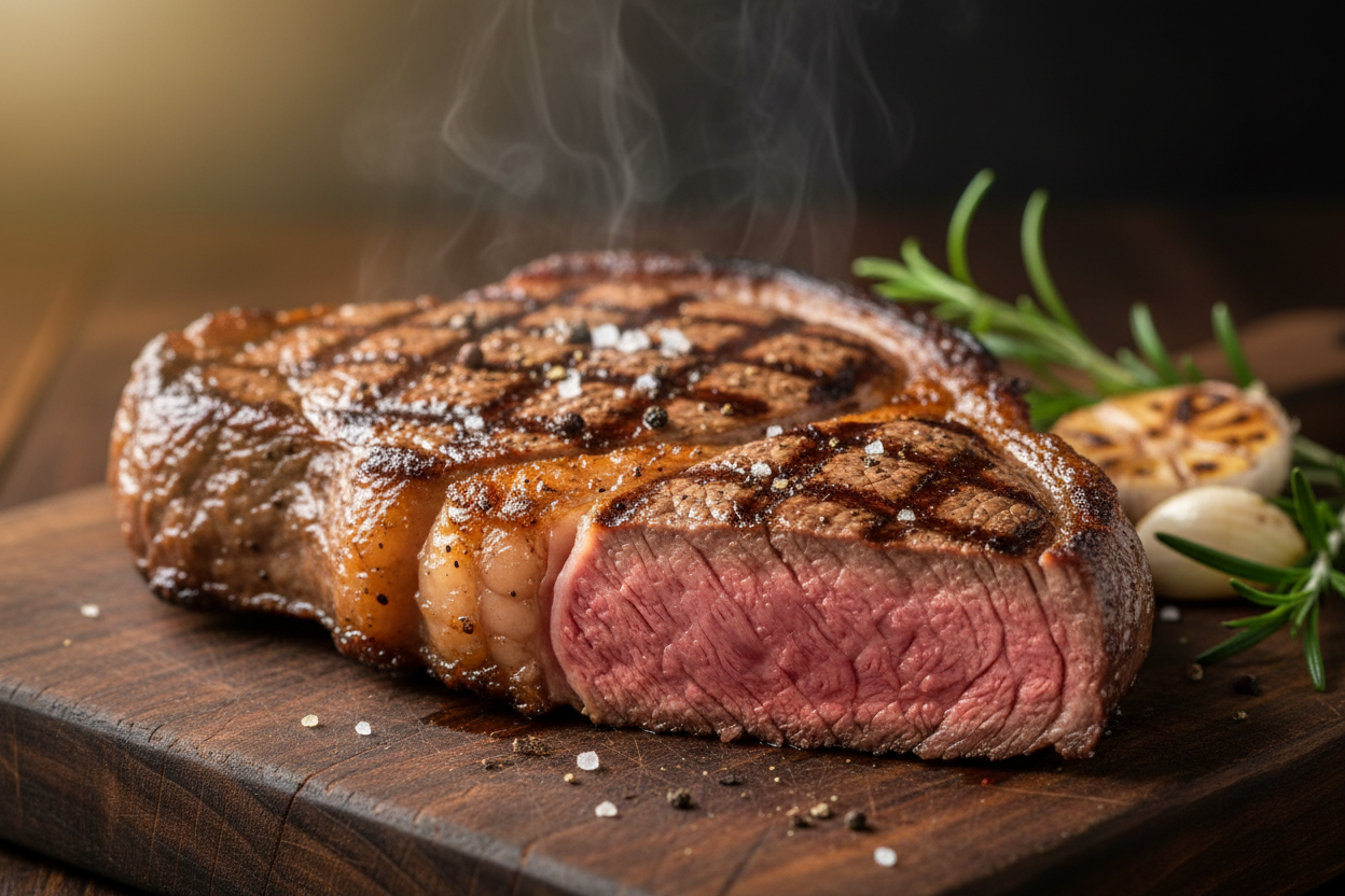 thick strip steak cooked 